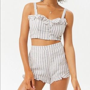 NWT F21 Blue Linen Striped Shorts Set